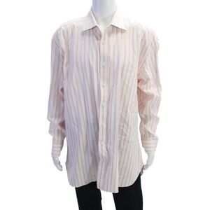 Borrelli Mens Striped Button Down Dress Shirt White Pink Cotton Size 19 47